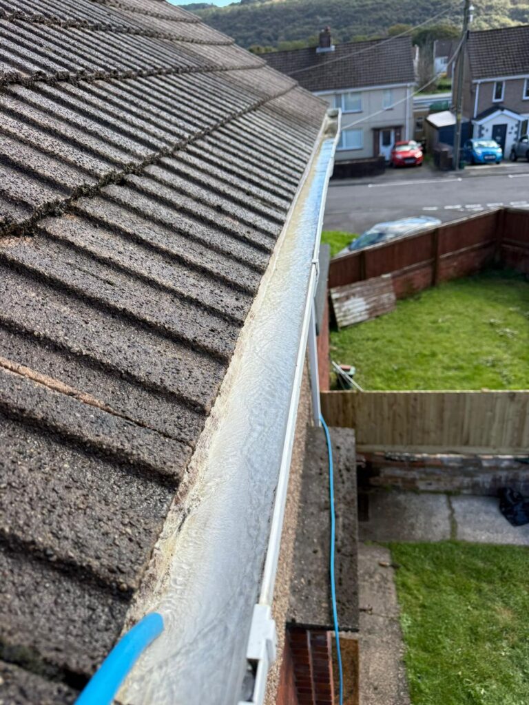 The spotless fascia boards after gutter cleaning in South Wales